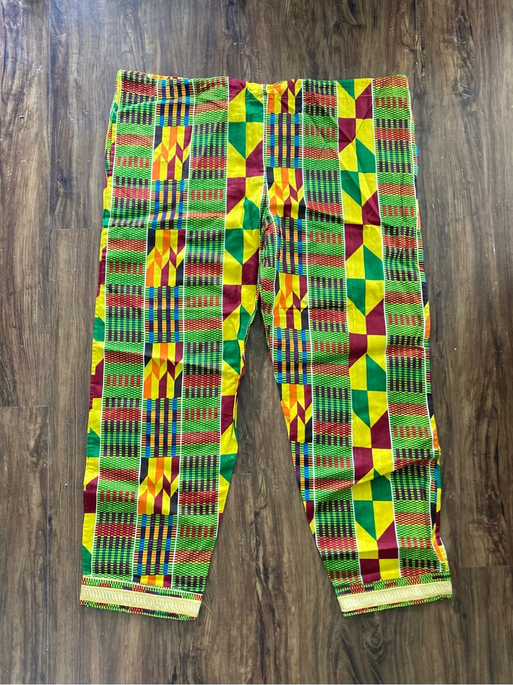 Vibrant Green & Yellow Kente-Print Men’s Pants
